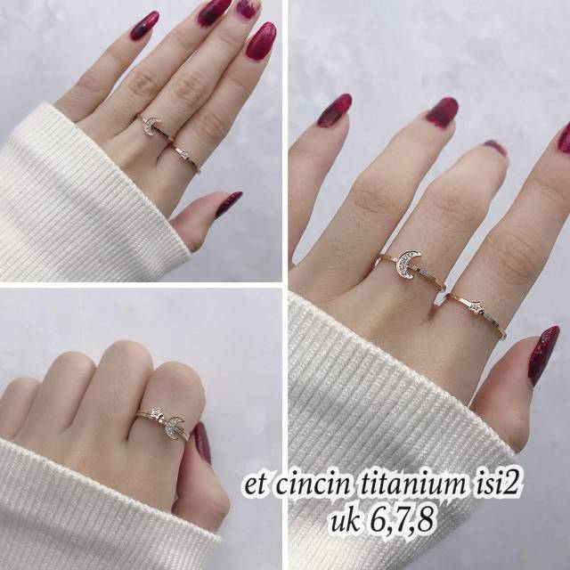 Cincin set | Cincin Wanita | Cincin Titanium Anti Karat | Cincin Bulan Bintang | Cincin Cewek