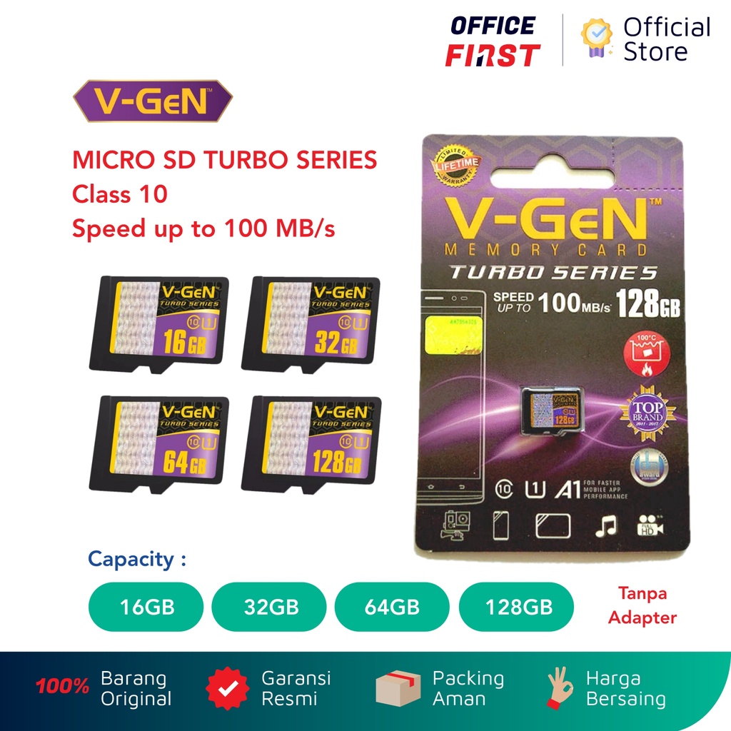 V-Gen Micro SD Turbo Class 10 100 MBps 16 32 64 128 GB VGen V Gen MicroSD