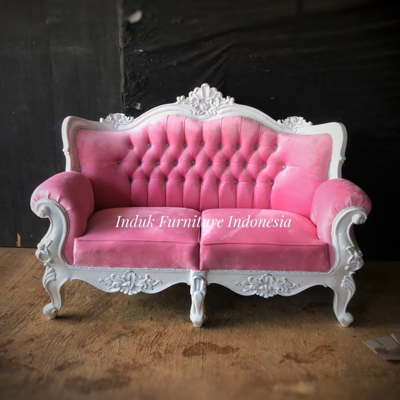SOFA 2 SEATER UKIR CUSTOM DUCO PUTIH.SOFA UKIR MEWAH (real pict)