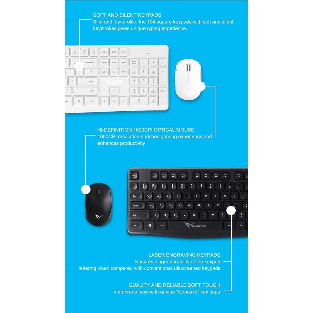 Keyboard Mouse Wireless Combo Alcatroz Xplorer Air 6600 1600CPI