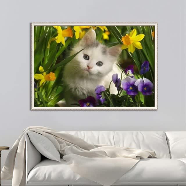 DIY Diamond Painting Full. kucing taman bunga D697