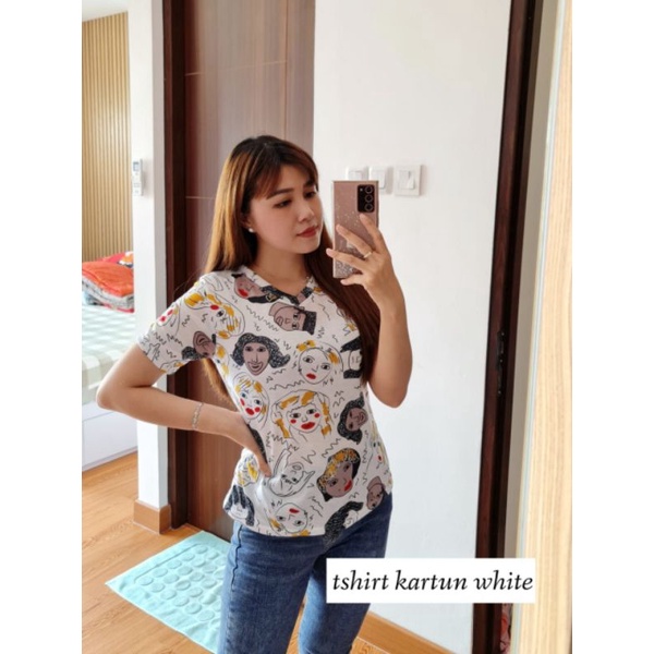 ATASAN KAOS SPANDEK WANITA/RONDOM MOTIF LD84CM