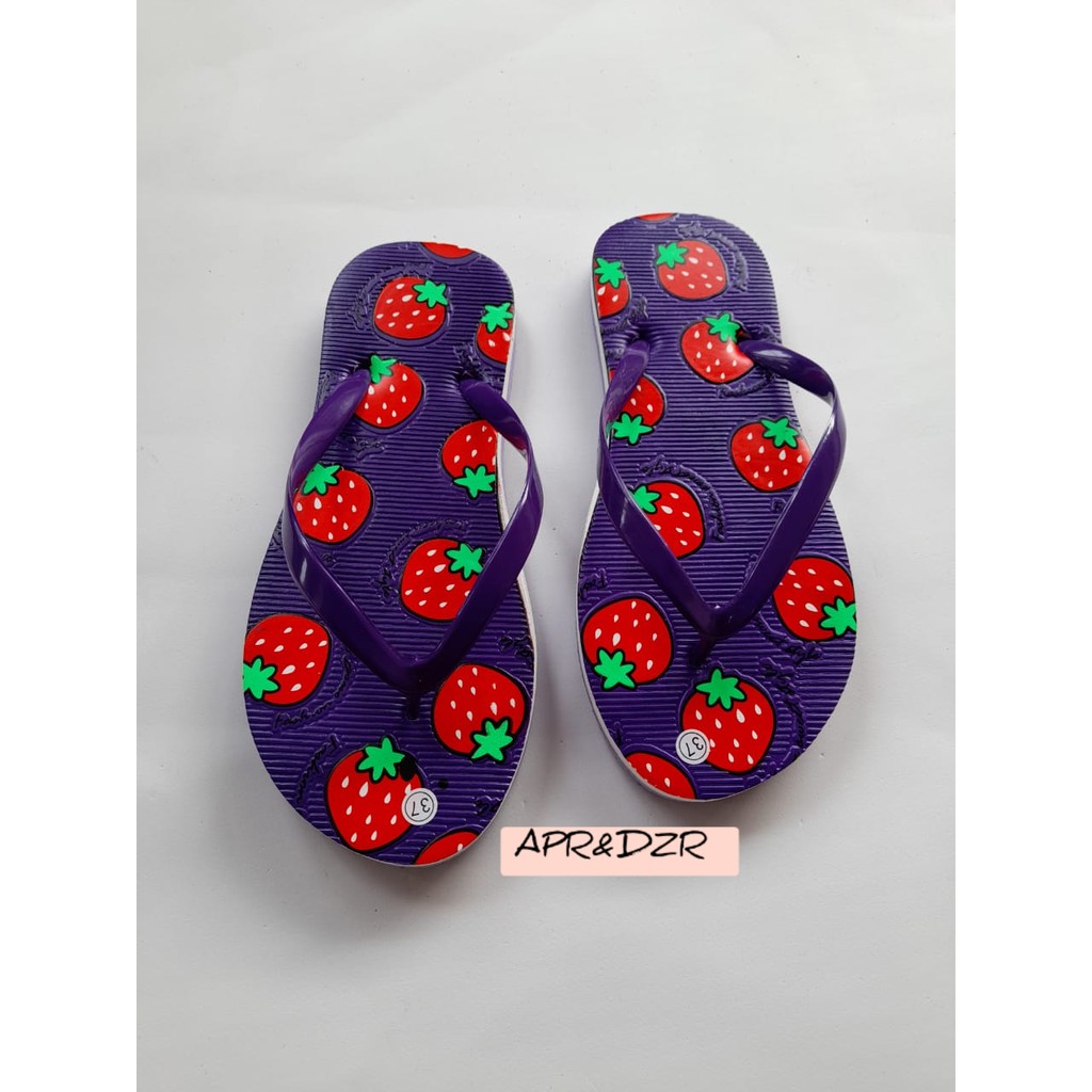 SANDAL JEPIT WANITA HARIAN MOTIF BUAH / SANDAL JEPIT MOTIF STROWBERRY