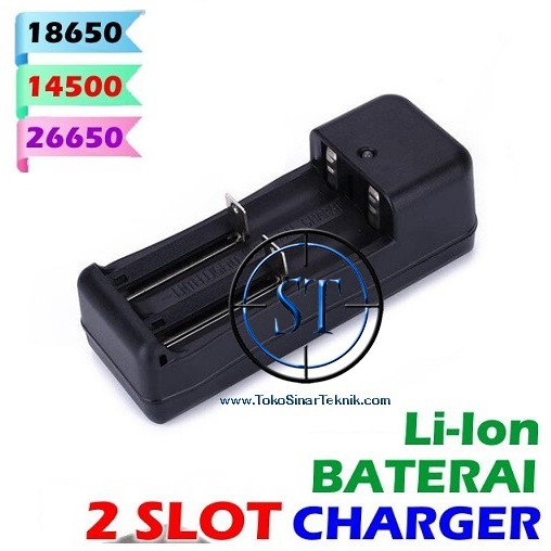 Charger 2 Dual Slot Batere Batrai Baterai 18650 16340 26650 14500