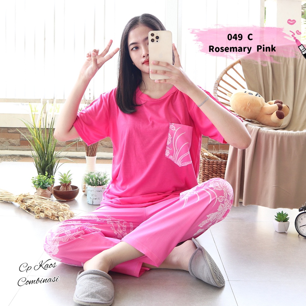 IZANY Piyama Dewasa CP Oblong Kaos Celana Panjang Rayon Fit to XL-049 ROSEMARY PINK