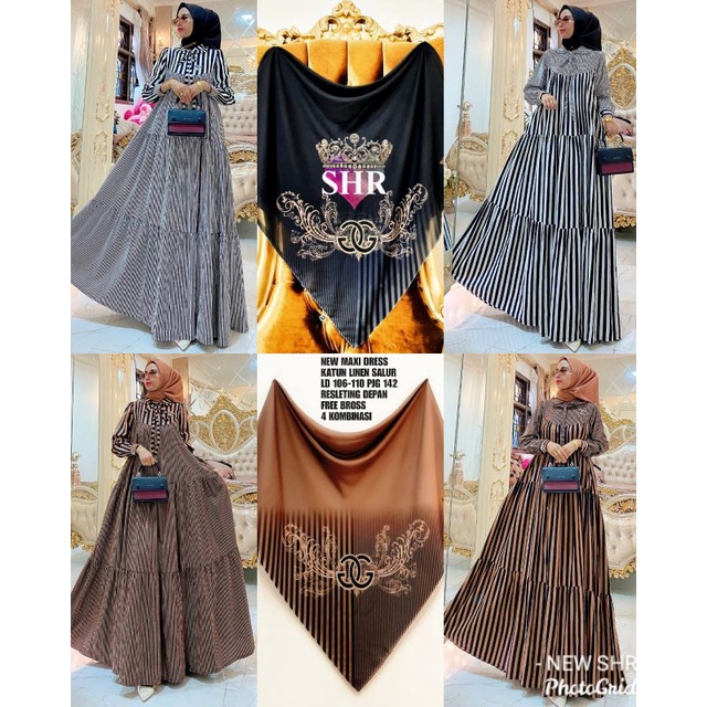 NEW SHR ORI 100% Dress maxi katun linen salur premiun CH syahira