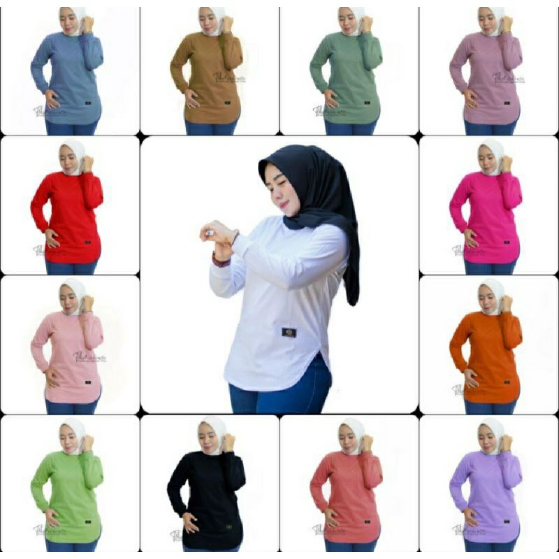 Kaos Wanita Polos Basic Model Oval Bawah // Baju Wanita Tangan panjang