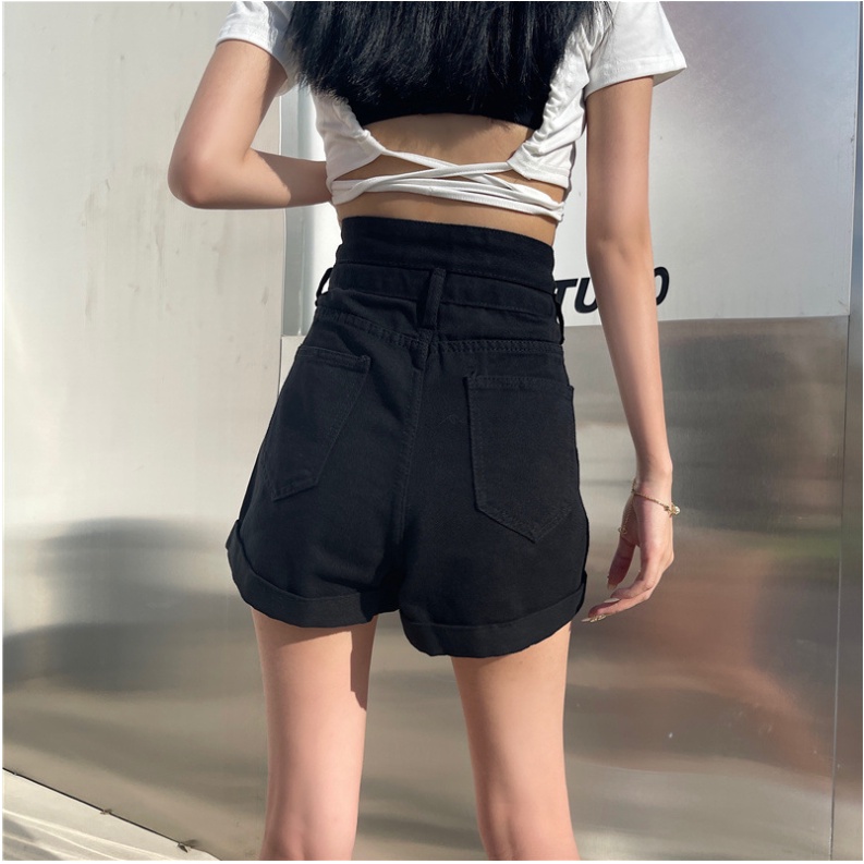 Jeans Baru Wanita Versi Korea Pinggang Tinggi Longgar Lebar Kaki Celana Pendek Lima Poin Hot Pants Celana Pendek Wanita Fashion Kasual High Waist