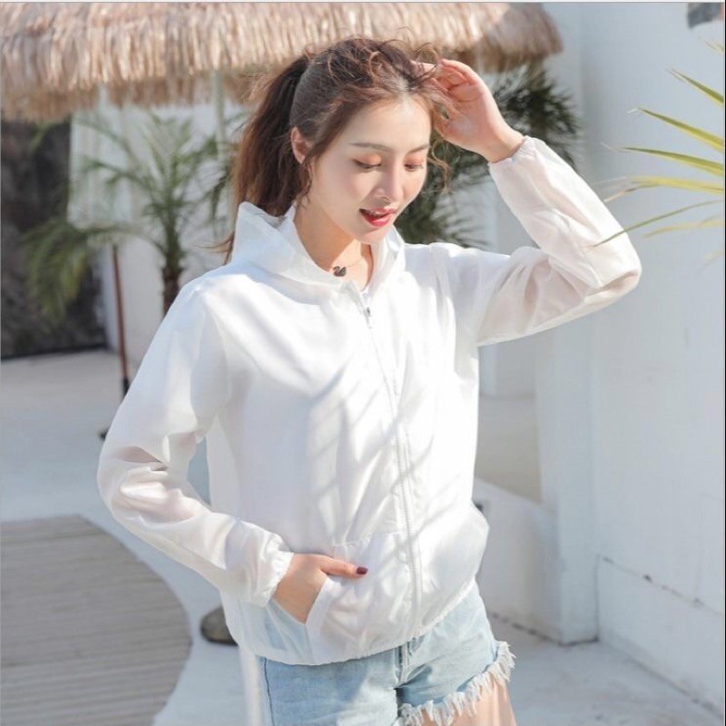 Jaket Sepeda Wanita Korea Style Jacket Jogging Anti UV Import Cepat Kering Maystar Jaket1-Putih