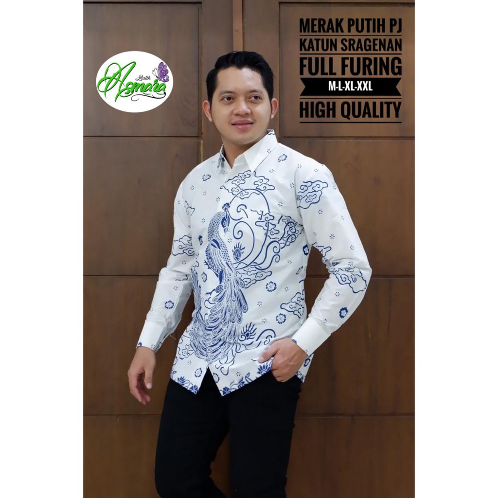 MERAK PUTIH PANJANG Kemeja Batik Pria Full Furing Bahan Katun Halus Sragenan