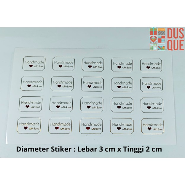 

(1 LEMBAR ISI 20PCS) STIKER HANDMADE HATI WITH LOVE KOTAK / STICKER HANDMADE HATI WITH LOVE