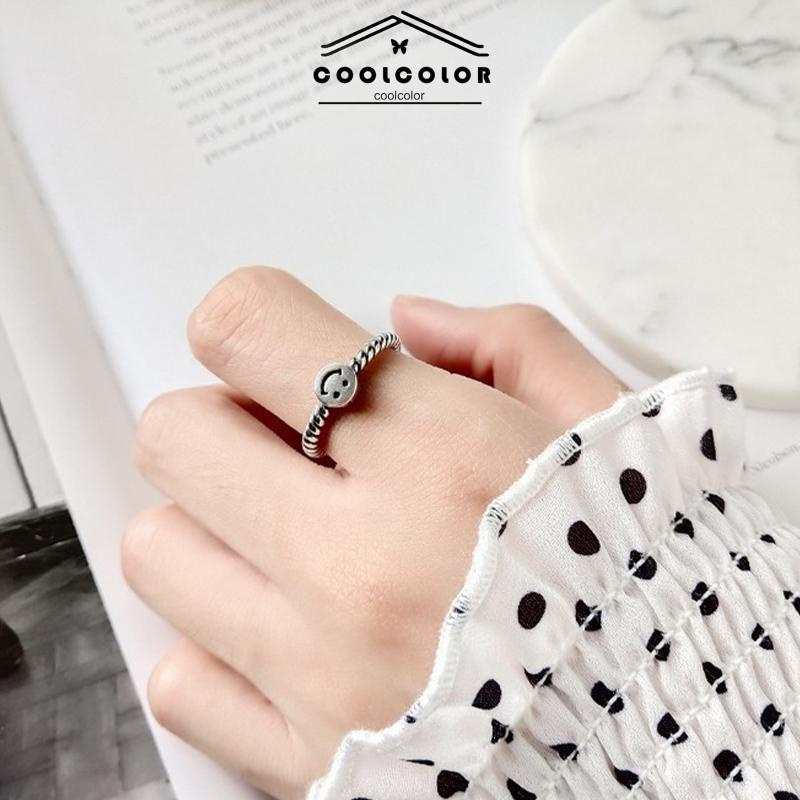 COD❤️2 PCS/SET Retro Smiley Cincin Wanita Fashion Kepribadian Pembukaan Cincin Dapat Disesuaikan- cl