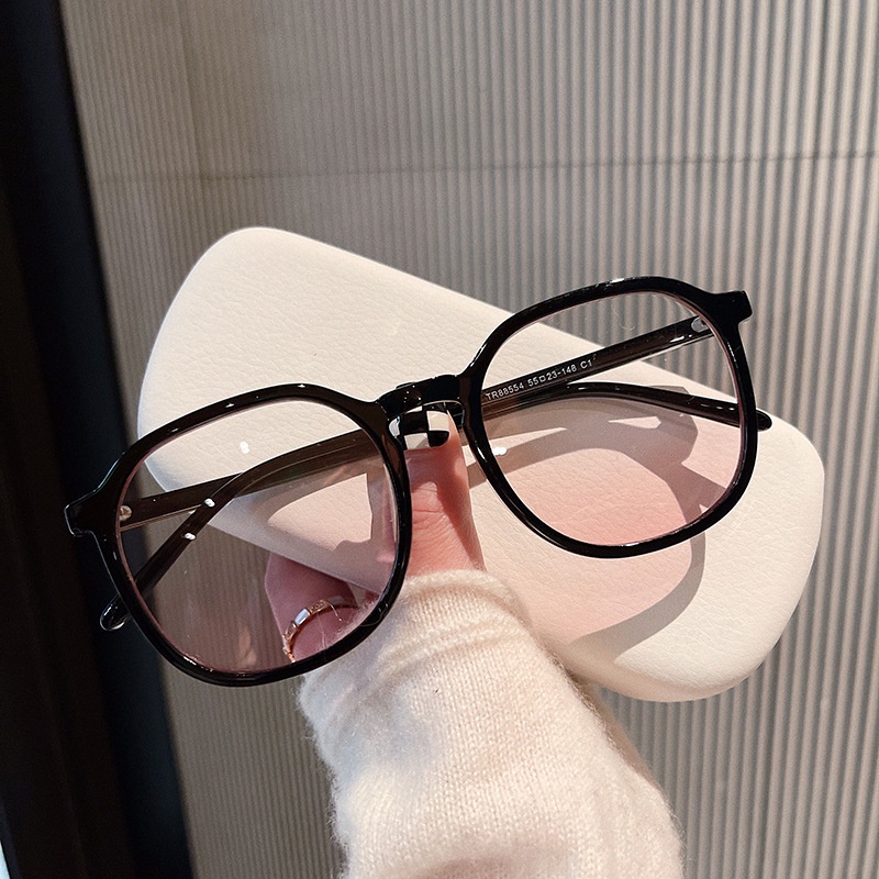 Kami Bunga Korea Besar Persegi Bingkai Kacamata Blusher Untuk Wanita Perempuan ins Trendi Oversized Gradual Lensa Pink Kacamata Kecantikan Luar Ruangan Steet Fashion Eyewear