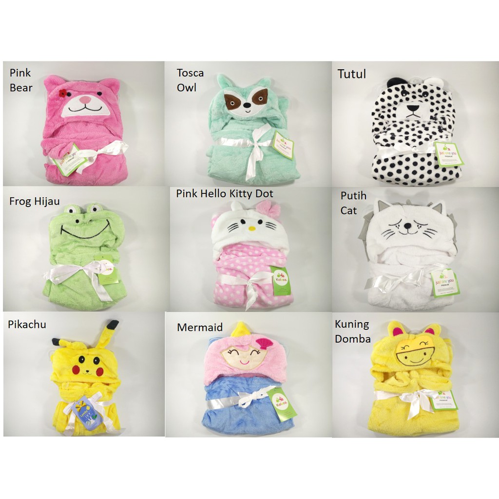 Selimut Topi Hoodie BONEKA Selimut Bayi Karakter Fleece Animal Halus l Part 1
