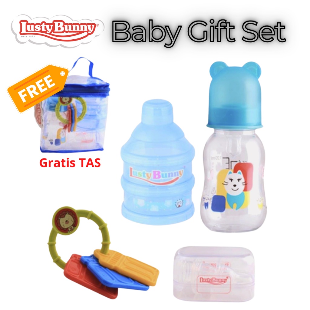 Kado Bayi LUSTY BUNNY 4 in 1 / 2in1  Bingkisan Botol Susu Bayi Lusty Bunny BK-1 Gift Baby Isi Botol susu 120ml, Dot, Mainan, Wadah susu bayi BK1 kado Bayi newborn new born baru lahir
