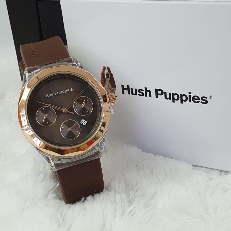 (Cod)Jam Tangan Wanita Hushpuppies Bulat Crono 3 Tanggal Aktif Strap Rubber(Dikirim Jakarta)