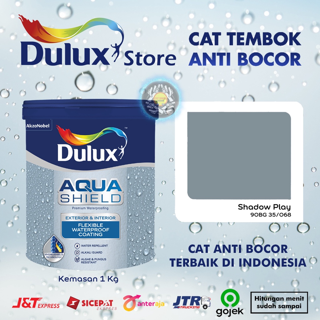 CAT TEMBOK ANTI BOCOR DULUX AQUASHIELD 2X LEBIH KUAT TAHAN CUACA WARNA SHADOW PLAY 90BG 35/068 ABU A