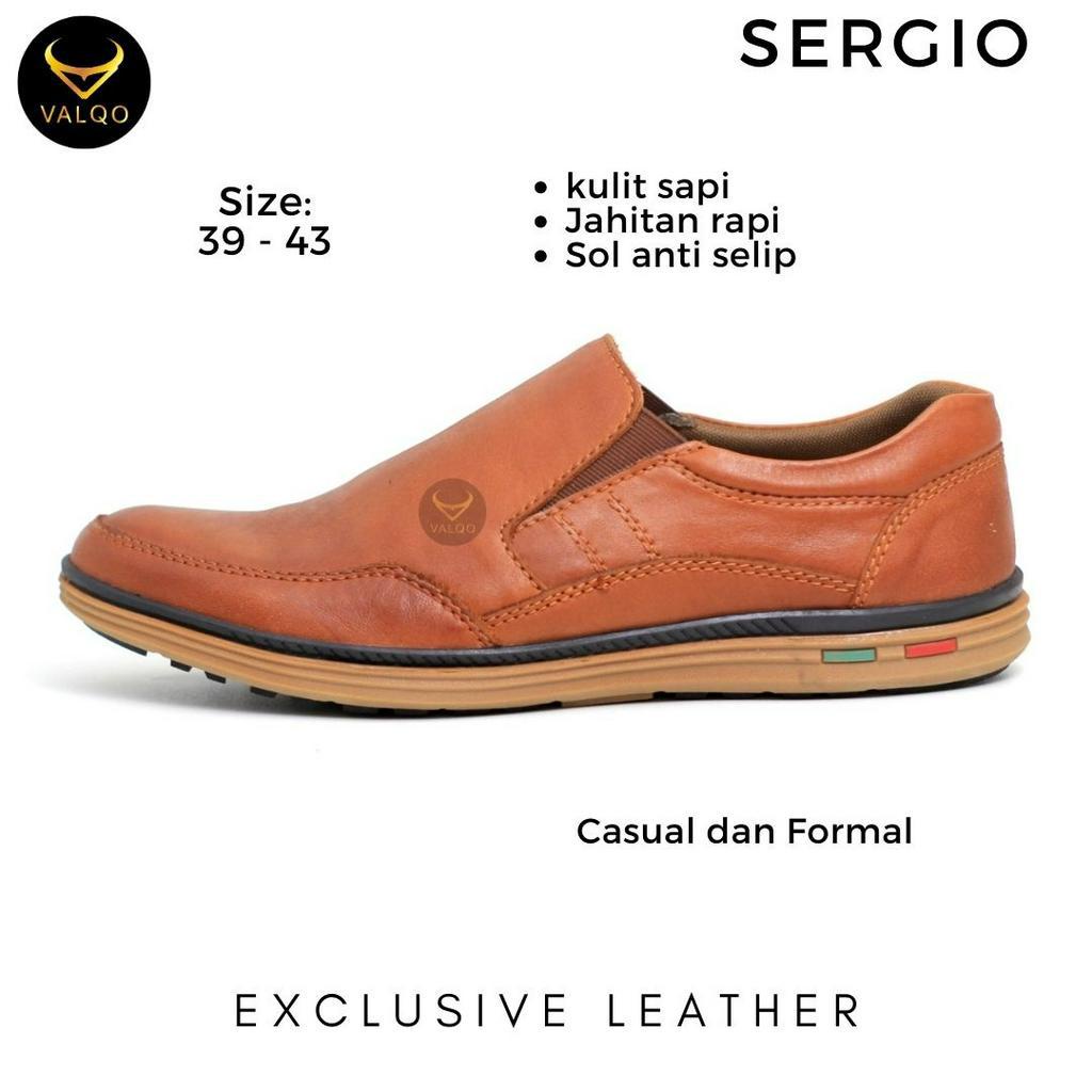 [VALQO] SERGIO Sepatu Kulit Sapi Pria Flat Shoes Sole Anti Selip Kantor Formal dan Kasual Santai