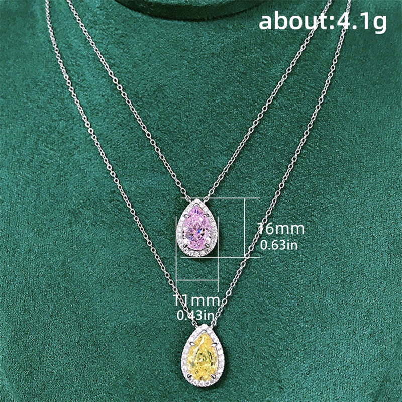 Kalung Liontin Pir Warna Pink Kuning Bahan Cubic Zirconia Untuk Wanita