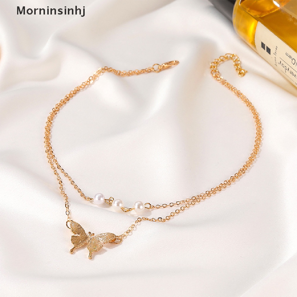 Mornin Fashion Kupu-Kupu Mutiara Liontin Kalung Klavikula Mutiara Rantai Berlapis Kalung id