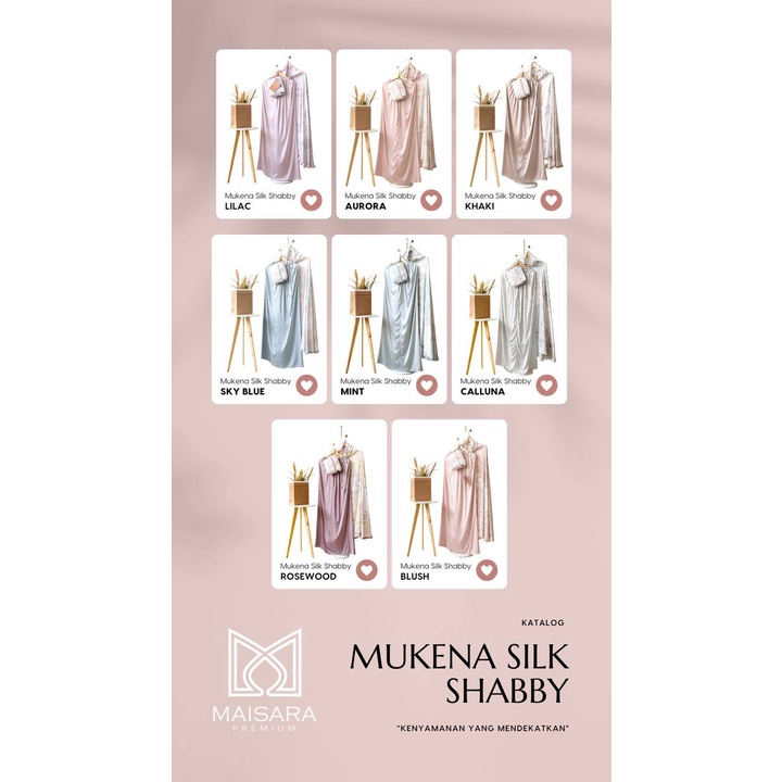 MUKENA SILK SHABBY MAISARA PREMIUM WARNA ROSEWOOD LILAC AURORA KHAKI SKY BLUE CALLUNA BLUSH MINT PRA