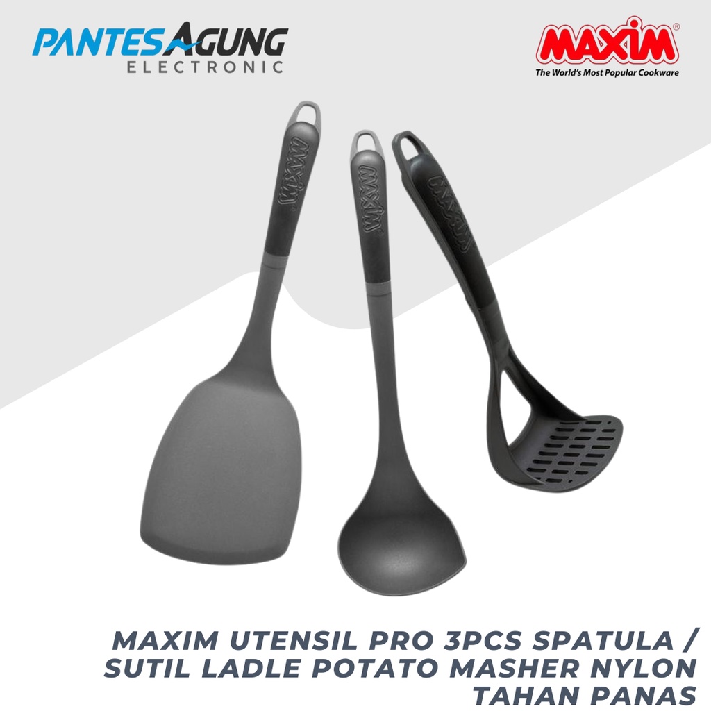 Maxim Utensil Pro 3pcs Spatula / Sutil Ladle Potato Masher Nylon Tahan Panas