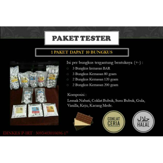 

Coklat Ceria Kemasan Tester/Coklat Premium Harga Minimum