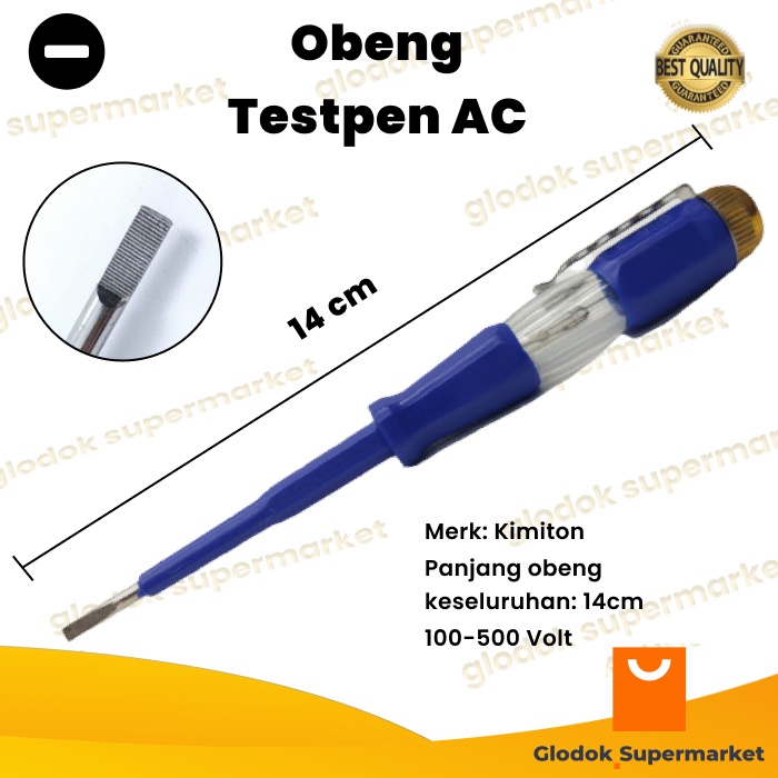 Obeng Testpen AC Kimiton Tespen 100-500 Volt Panjang 14cm