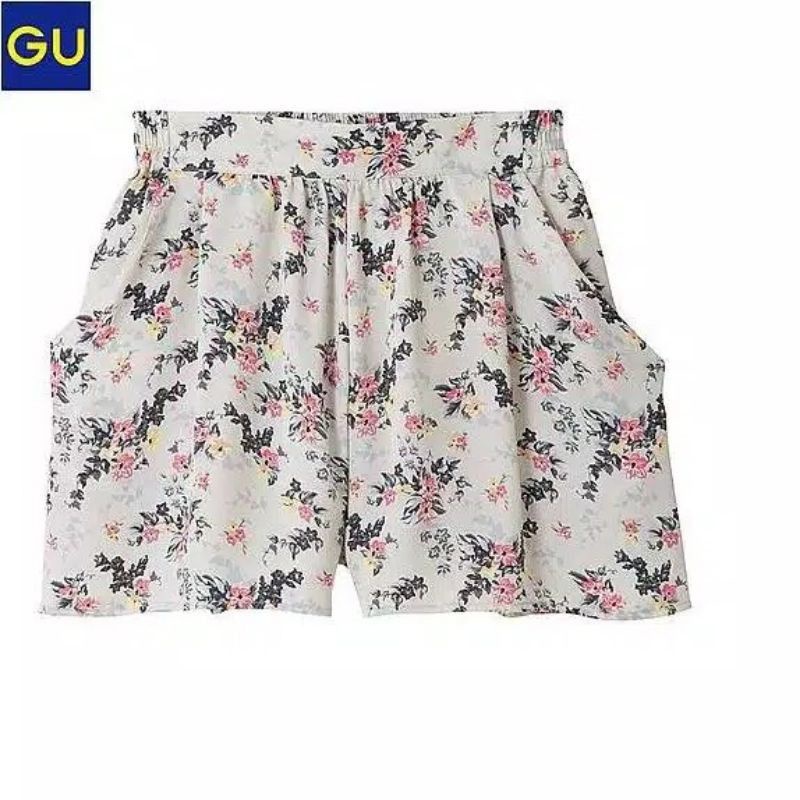 GU UN*QLO Drape Pantts Banyak Warna & Motif Original Branded Original-Broken White Flowers