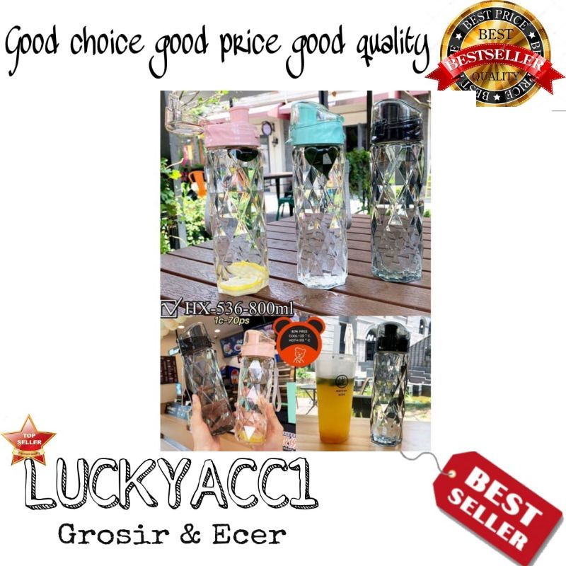 LC- Botol minum Transparan polos HX - 536 800ML botol minum transparan crystal botol minium viral mo