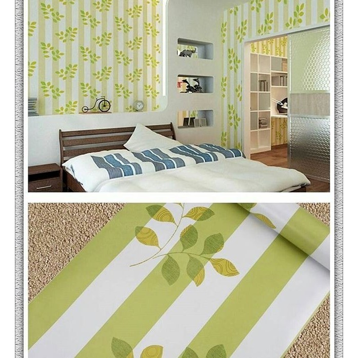 Wallpaper Sticker Dinding Daun Hijau 45cmx10m