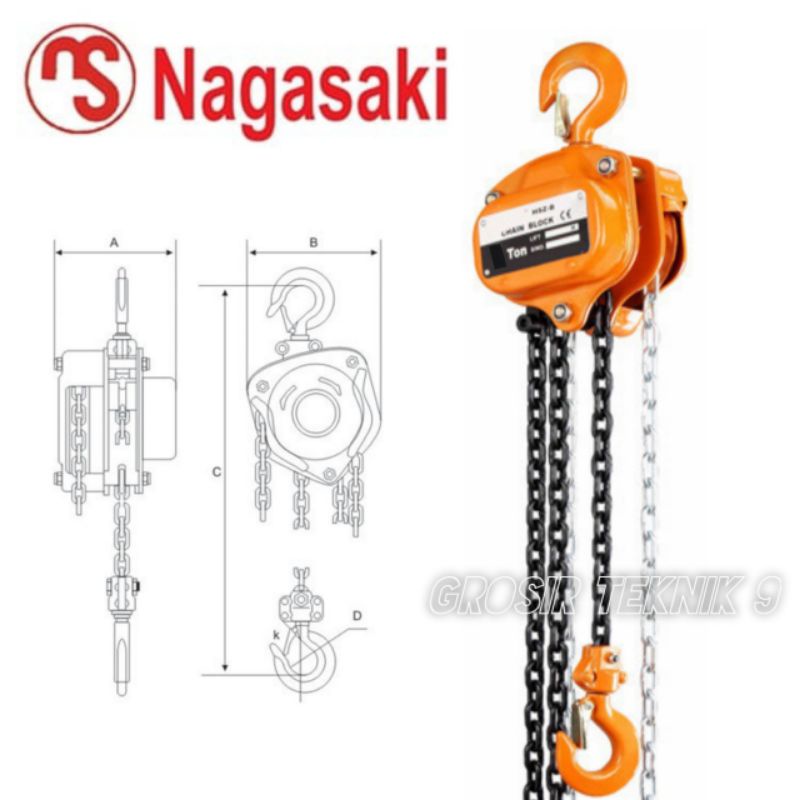 Nagasaki Chain Block Hoist 0.5 Ton 3 Meter 500 Kg Japan Chain Hoist 500kg Takel Katrol Manual Blok R