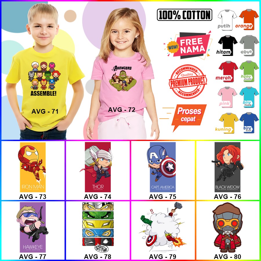 Baju Kaos ANAK DAN DEWASA AVENGERS COUPLE (FREE NAMA)