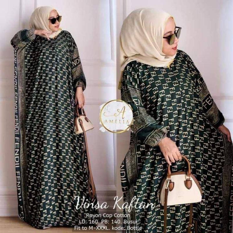 Vinsa Kaftan Wanita Rayon Premium Kaftan Jumbo Batik Dress Gamis Bigsize LD 160 cm