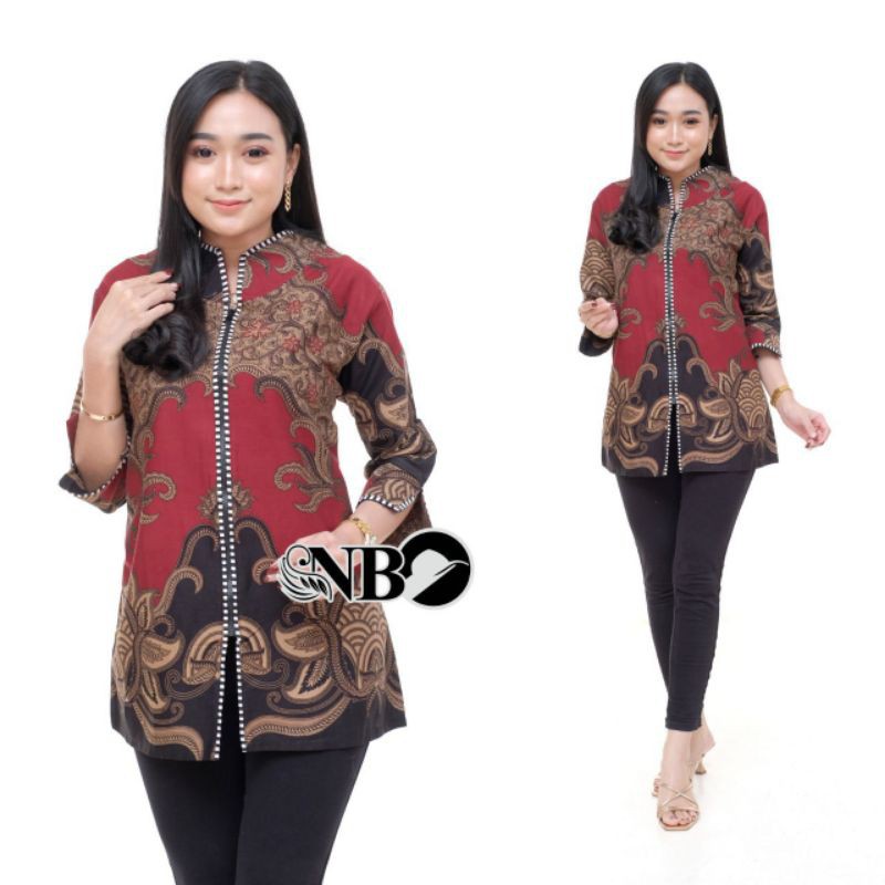 tey-17 Batik wanita ASJ SA HRB026 Kenongo Kemeja Tosca Pendek-WOLAK WALIK MARUN