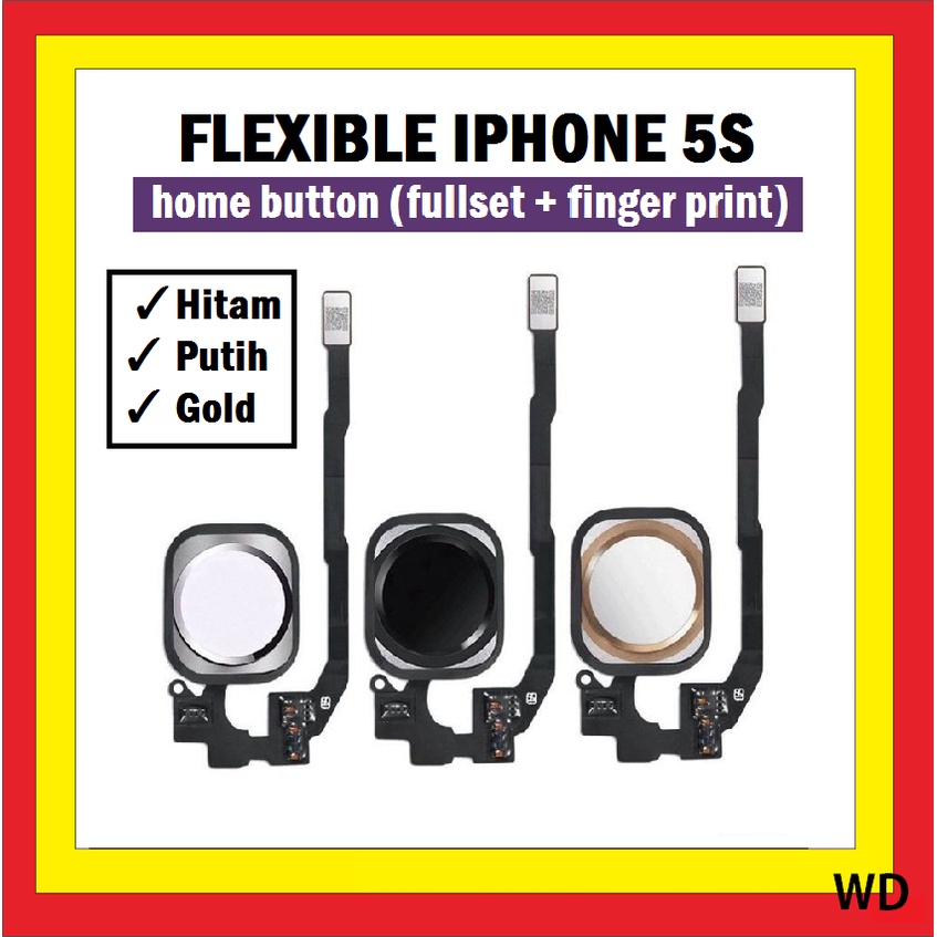 FLEXI FLEXIBLE IPHONE 5S HOME BUTTON  FULLSET FINGER PRINT GOLD BLACK WHITE ORIGINAL 902190 902191 902192