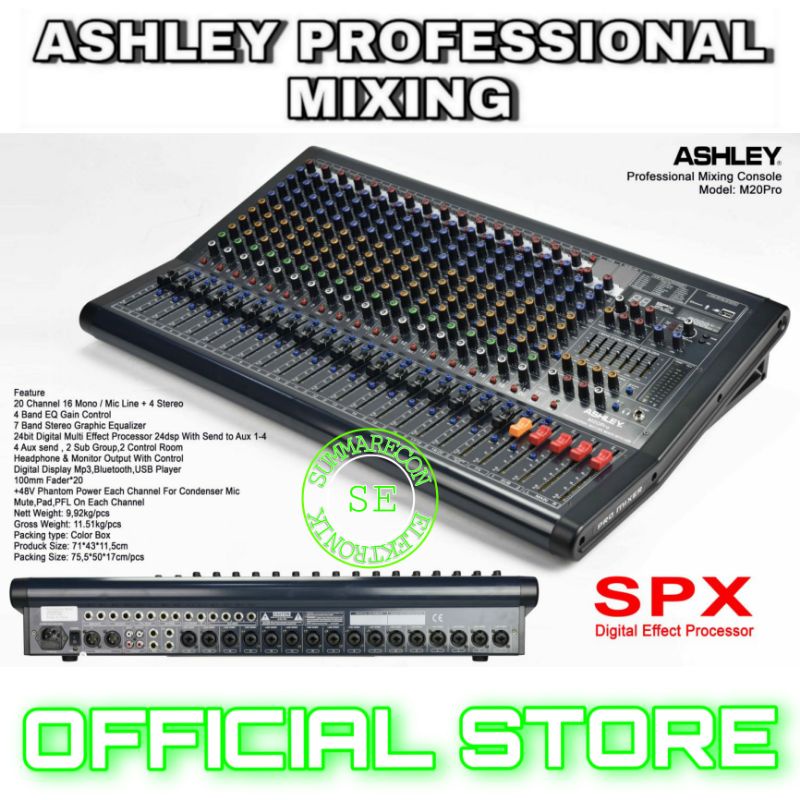 mixer audio 20 channel original ashley m20pro usb bluetooth mp3