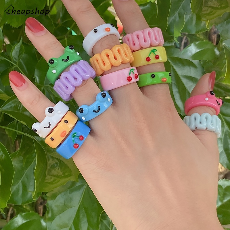 Cincin Bentuk Katak Bahan Plastik Resin Untuk Pria Dan Wanita