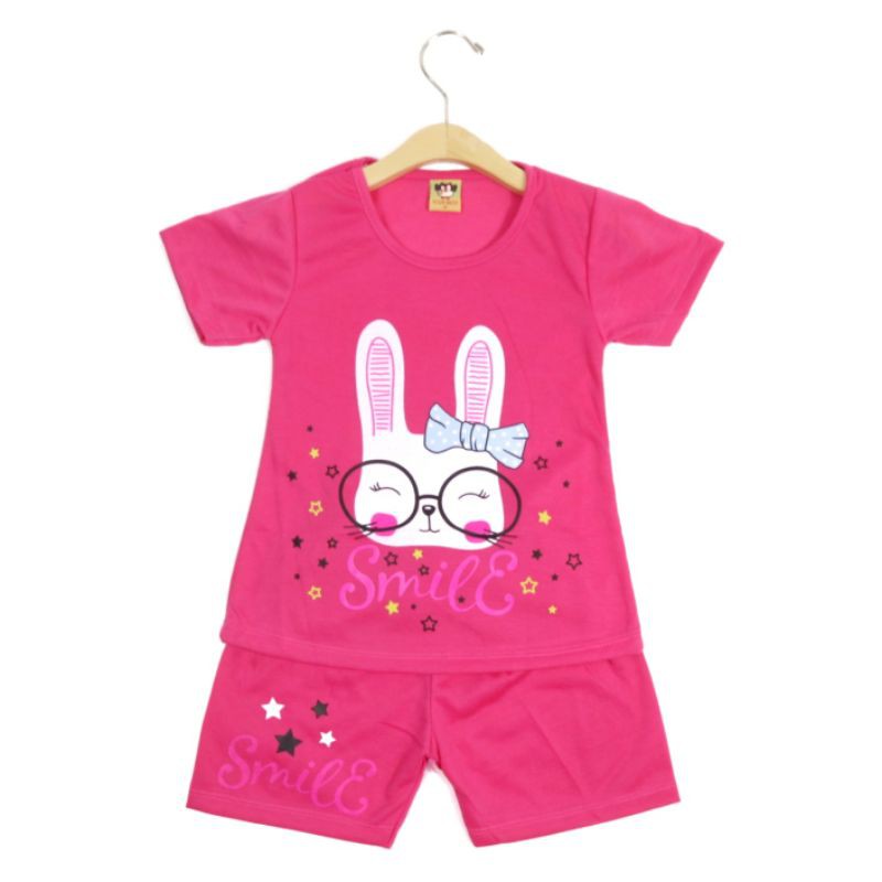 SETELAN FASHION BAJU ANAK PEREMPUAN MOTIF RABBIT BAHAN KAOS GAMBAR SABLON 2-6 TAHUN