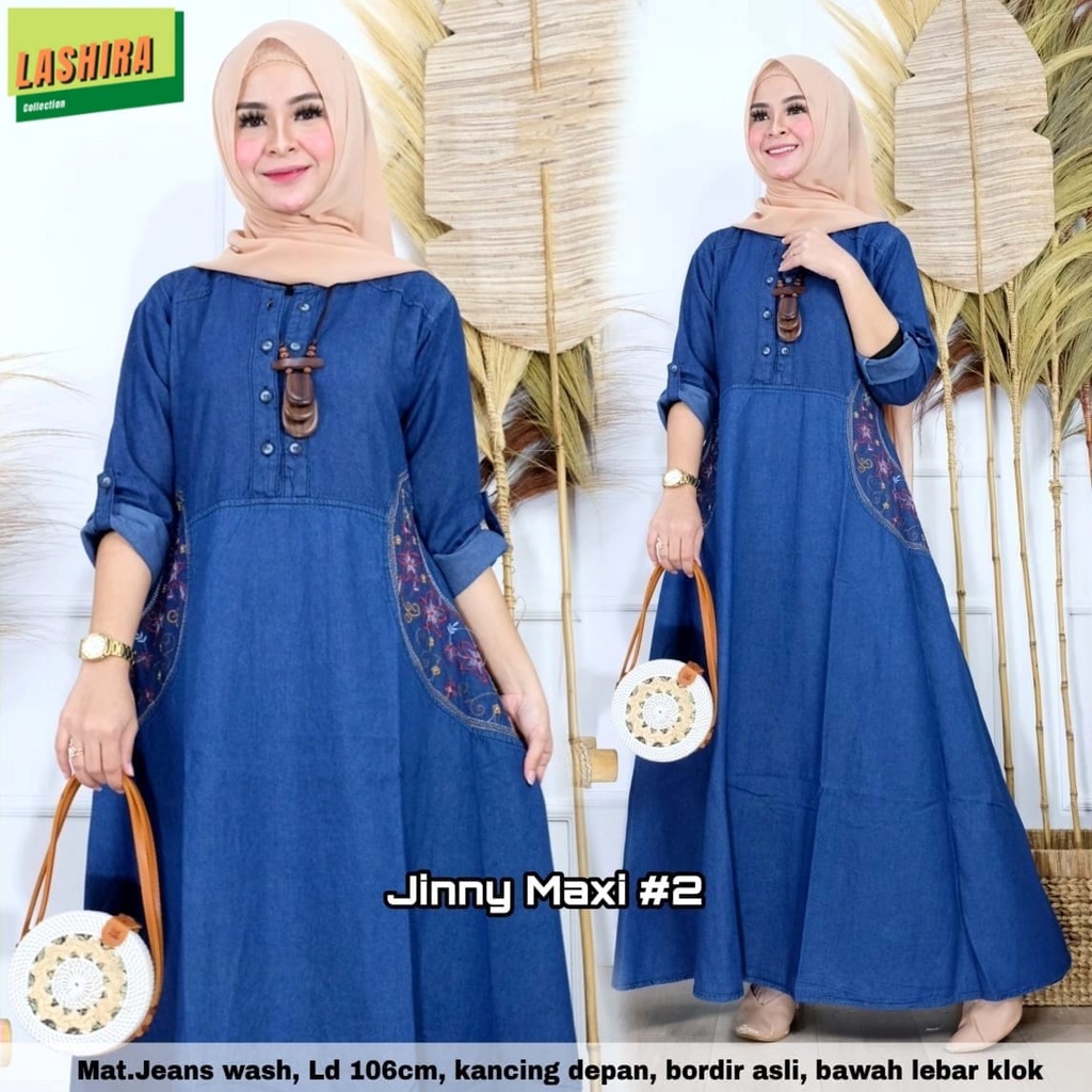 jinny maxy gamis pakaian baju syari long dress dres maxi jeans jean jins panjang adem polos l -xl wa
