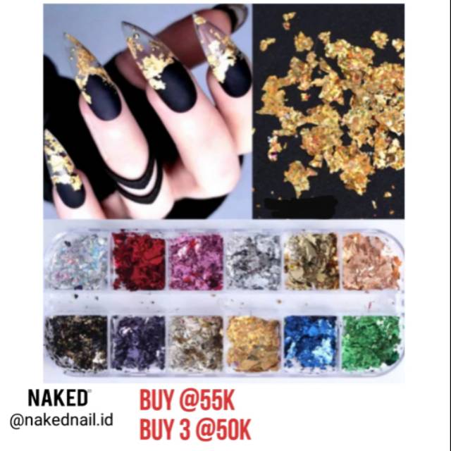 hiasan kuku nailart Aluminium foil flakes isi 12 warna nailart nail art