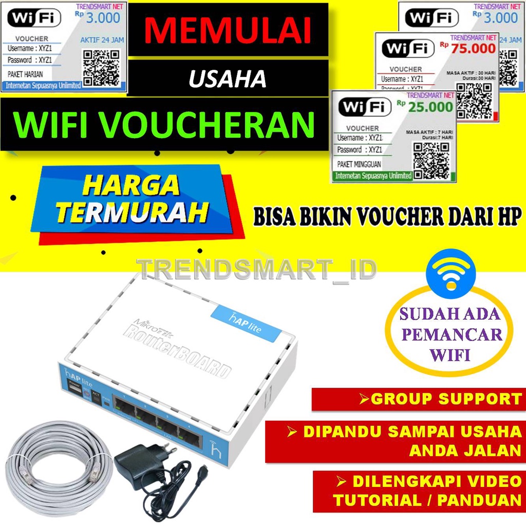 PAKET USAHA WIFI VOUCHER VOCER HOTSPOT SIAP PAKAI GSM RT RW NET MIKROTIK RB941-2ND HAP LITE CPE 220