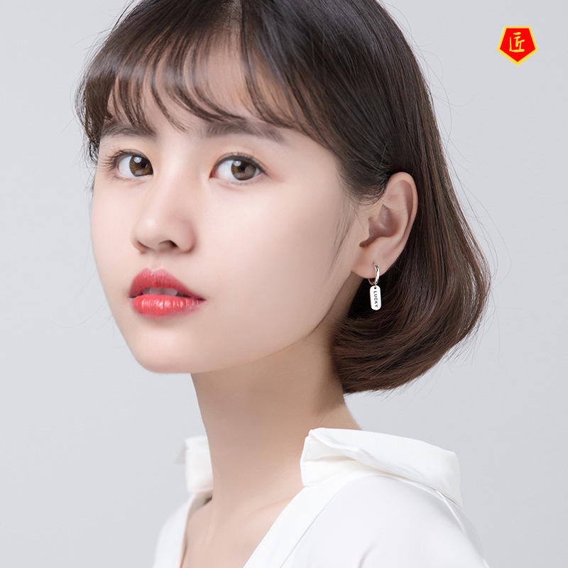 [Ready Stock]S925 Silver Korean Style Graceful Personality Lucky Tag Earrings