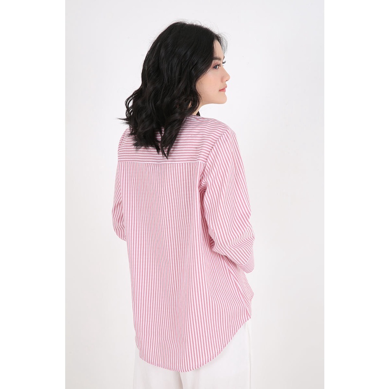Sorabel - Kenyia Stripe Collar Neck Basic Blouse / Kemeja Wanita Lengan Panjang-2