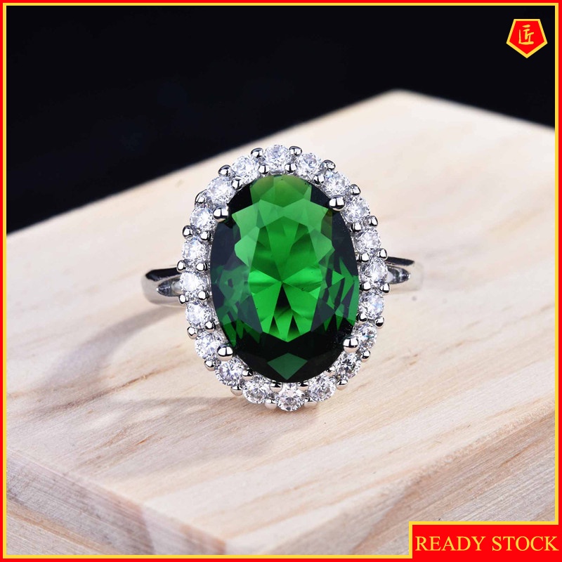 [Ready Stock]Oval Red Tourmaline Gemstone Open Ring Elegant Personality