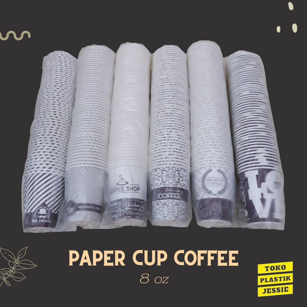 Jual gelas kopi / paper cup coffee motif 8 oz isi 50 pcs (peta ...