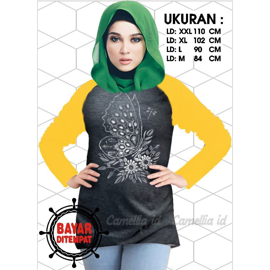 Kaos Raglan (KUPU2)/Kaos Wanita Lengan Panjang/ Kaos Wanita/ Kaos Cewek/ Kaos Oblong/Misty