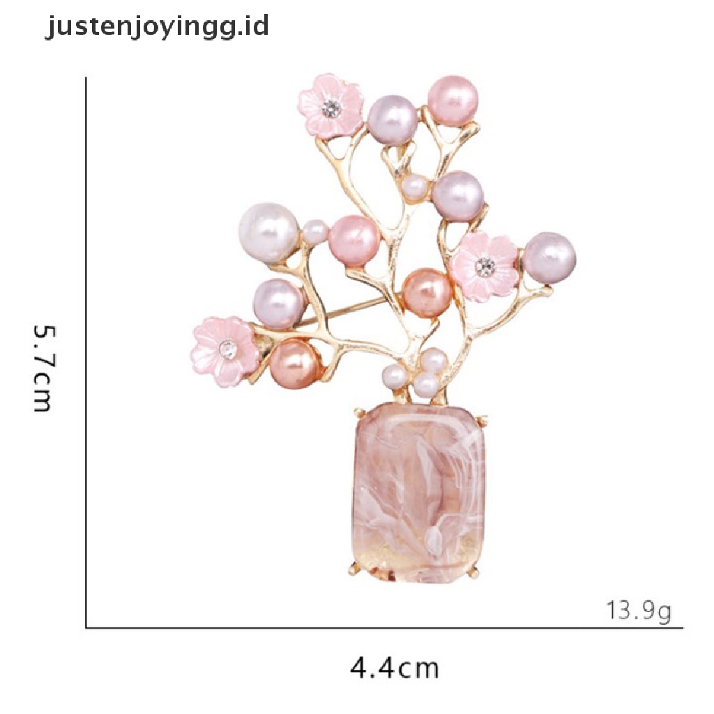 1 Pc Bros Bentuk Bunga Plum Blossom Aksen Mutiara Bahan Metal Warna Pink