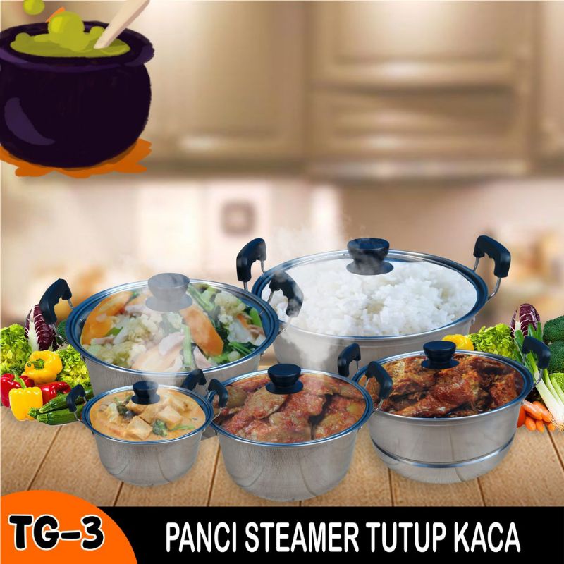 PANCI STEAMER 5 SET TUTUP KACA / PANCI SET 5 SUSUN  ALAT MASAK