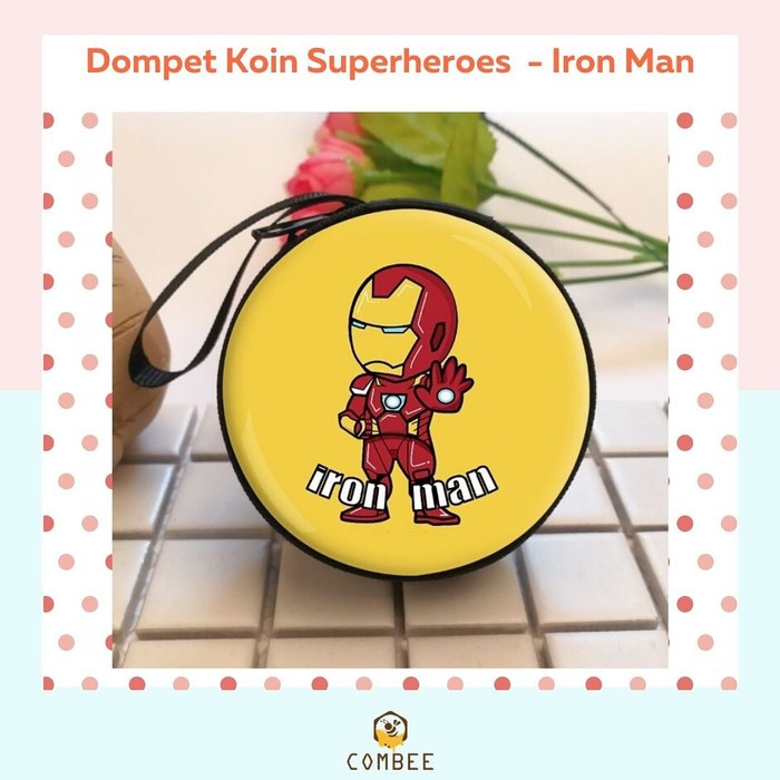 Dompet / Pouch Koin / Earphone / Souvenir Tin Round Superhero Iron Man